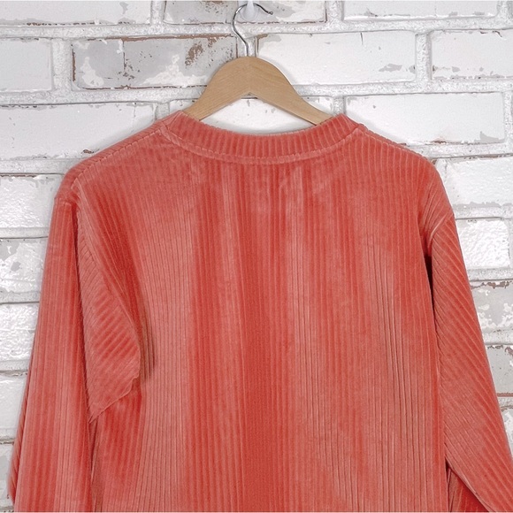 ASOS Cropped Salmon Pink Ribbed Long Sleeve Crew Neck Lounge Play Velour Top - Picture 10 of 12